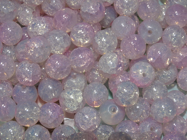 'Coconut Ice'  10mm  Iridescent Opal Effect Glass Crackle Beads