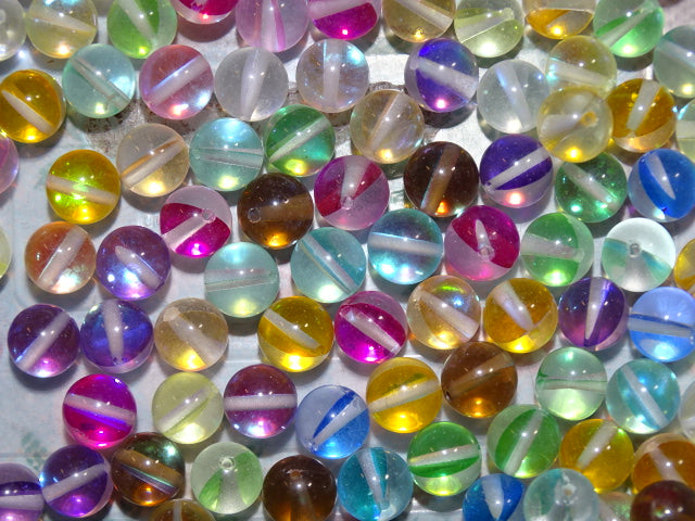 Synthetic Moonstone Holographic  Effect Glass Beads  'Random Colour Mix'  8mm