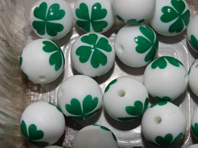 'Lucky Shamrock'  Silicone Focal Beads  15mm x 15mm