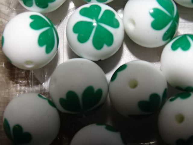 'Lucky Shamrock'  Silicone Focal Beads  15mm x 15mm