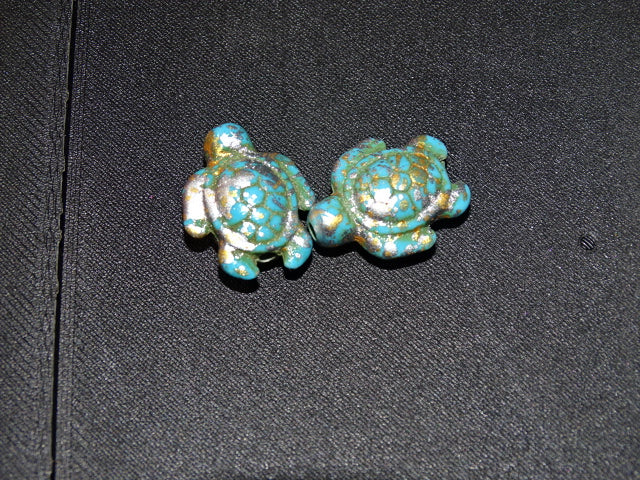'Terrific Teal'  14mm x 17mm Sea Turtle Shaped Natural Stone Multi coloured Beads
