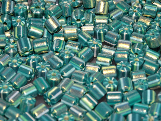 'Golden Teal'  Polymer Clay Column Beads  6 - 6.5mm x  6.5 -7mm