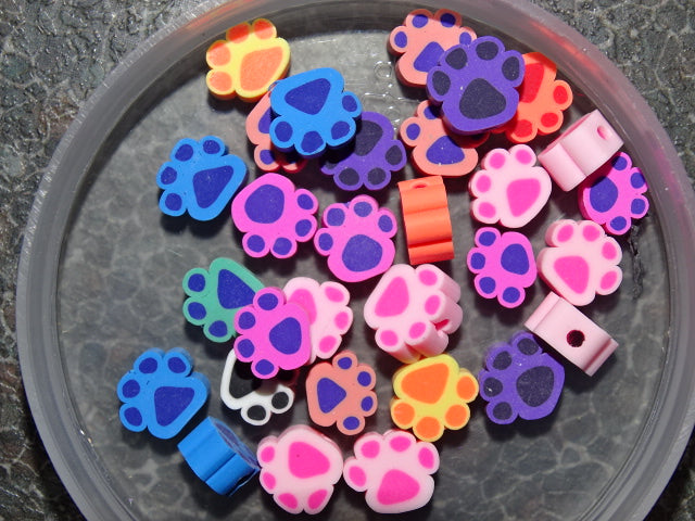 'Pretty Paws'  Paw Shaped Polymer Clay Beads  Random Colour Mix