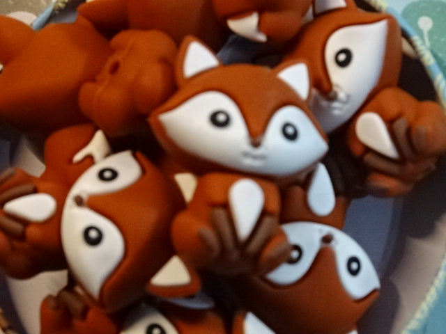 Cute Silicone Fox Bead / Charm  'Brown'