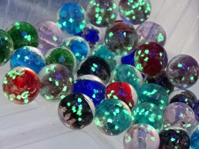Multi Coloured Glitter Glass Mix   12mm  UV Light Glow Beads