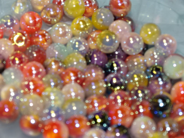 Resin Shiny Rainbow Iridescent UV Plated Beads With Glitter Powder  8mm.