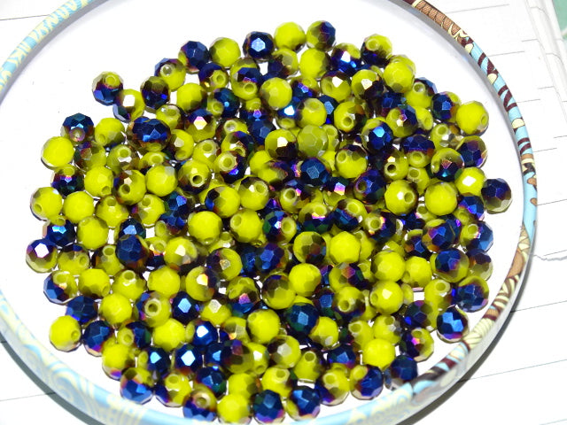 'Majestic Mustard' Opaque Faceted Half Plated Austrian Crystal Rondelle/Spacer Beads 4mm