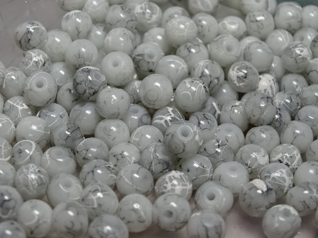 'Dove'   6mm  Glass Opaque Black and White Splash Pattern Beads