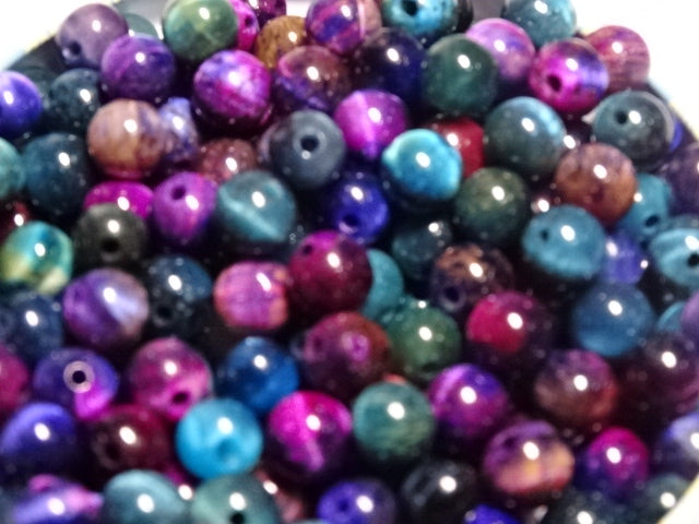 ' Galactic'   Genuine Semi Precious Dyed Tigers Eye Beads 6 - 7mm