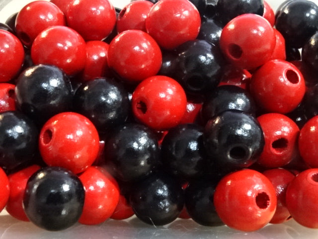 'Chunky Red and Black Mix'  16mm Painted Wooden Beads