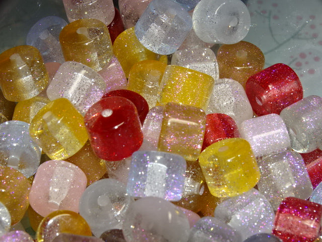 'Jelly Columns'  10 x 8mm Column Shaped Resin Beads With Glitter