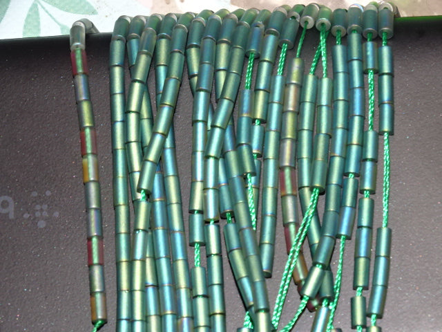 'Frosted Leaf'  Full Rainbow Electroplated Glass Bugle Beads 5 x2.5mm.