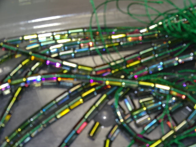 Transparent Green Rainbow Glass Bugle Bead 5mm x 2.5mm