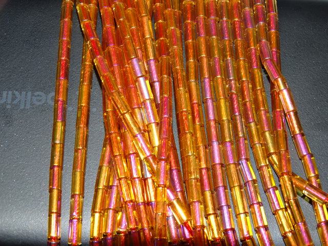 Transparent Orange Rainbow Glass Bugle Beads    5mm x 2.5mm
