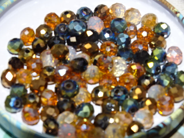 'Autumn In Gold'    Faceted Glass Metallic Plated Rondelles Mix  6 x 5mm