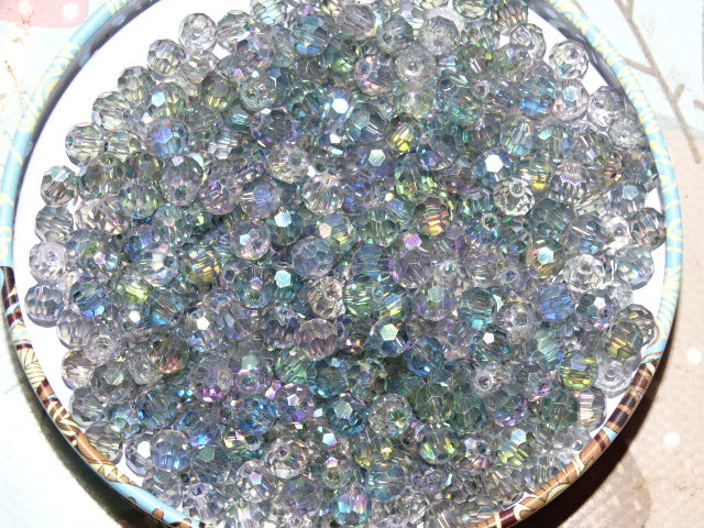 'Delicate Sea Green Sparkle'  Faceted Glass Ab Rainbow Plated 4mm Glass Beads