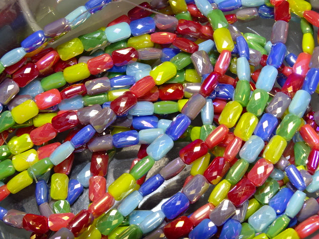 'Rainbow Mix' Super Sparkling Glass Electroplate Column Beads 7mm x 4mm