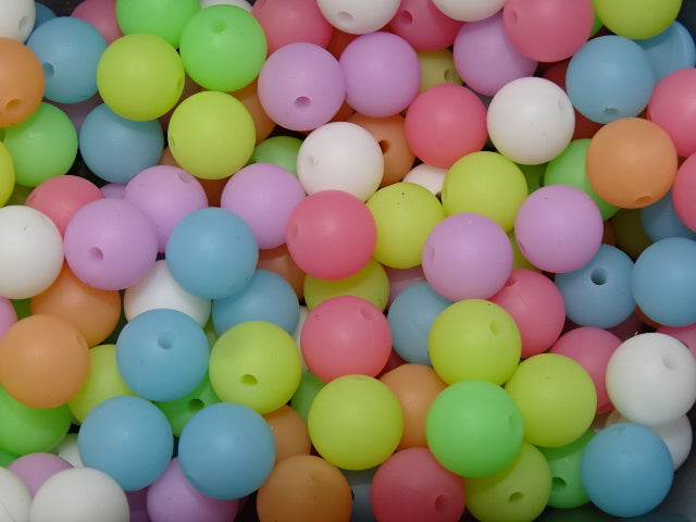 Multi Colour Pastel Mix  Glow In The Dark Silicone Beads  12mm