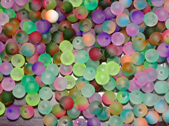 Glow In The Dark Jelly Effect Soft Feel Frosted Glass Beads Mix   8 - 8.5mm
