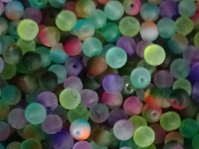 Glow In The Dark Jelly Effect Soft Feel Frosted Glass Beads Mix   8 - 8.5mm