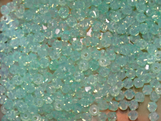 'Soft Leaf Green' 4mm Opalite Effect Glass Bicones