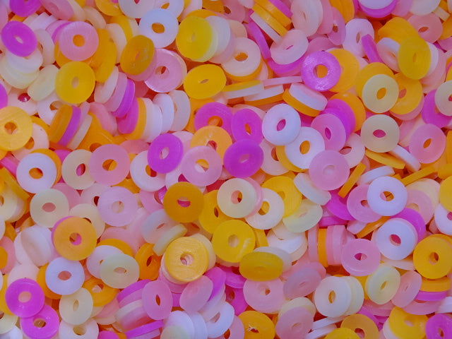 'Tropical'   Imitation Jelly Heishi Polymer Clay Beads  6 x 1mm Flat Disc Beads