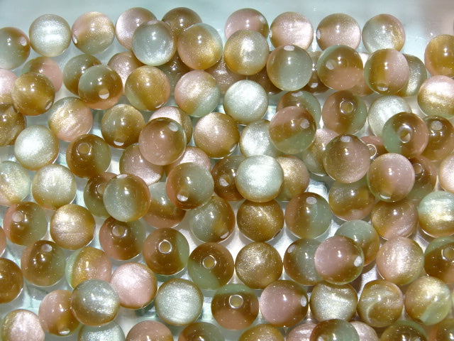 'Old Lace'   3 Tone Cats eye Effect Glossy Acrylic Beads  8mm