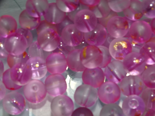 'Bubbly Pink'  Transparent Glass Beads With Gold Detail  8mm