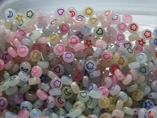 Oval Shaped Acrylic Glow In The Dark Beads   7 x 3 x 5mm  Random Mix