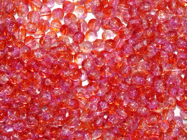 'Watermelon Crush'  6mm 2 tone Crackle Glass Beads