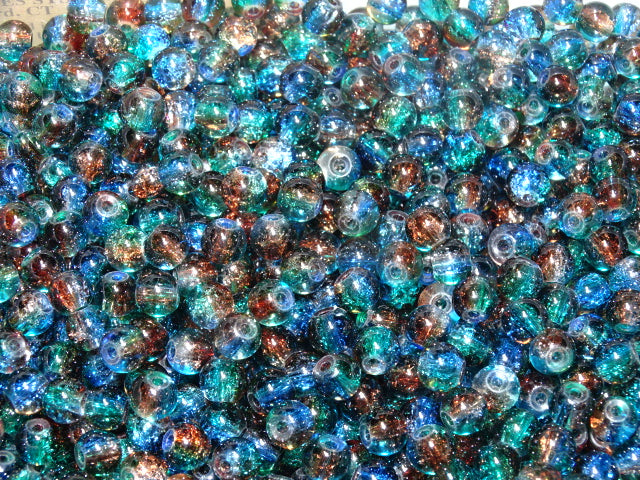 'Lagoon'  6mm Multi coloured Crackle Glass Beads