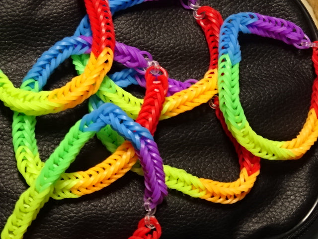'Gaybandz'  Traditional Pride Rainbow Colour Block FLUORESCENT Rubber Bracelet