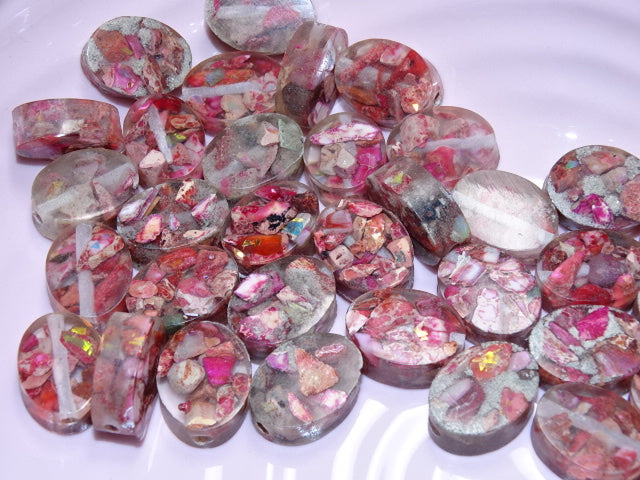 'Cerise'  Dyed Natural Imperial Jasper with Resin Beads   Oval   16x12x6mm