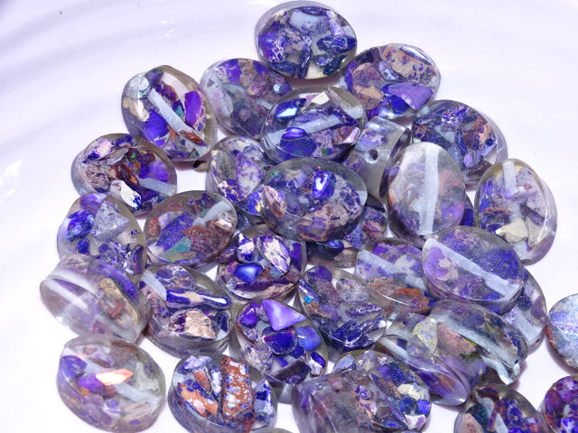 'Deep Violet'  Dyed Natural Imperial Jasper with Resin Beads  Oval  16x12x6mm