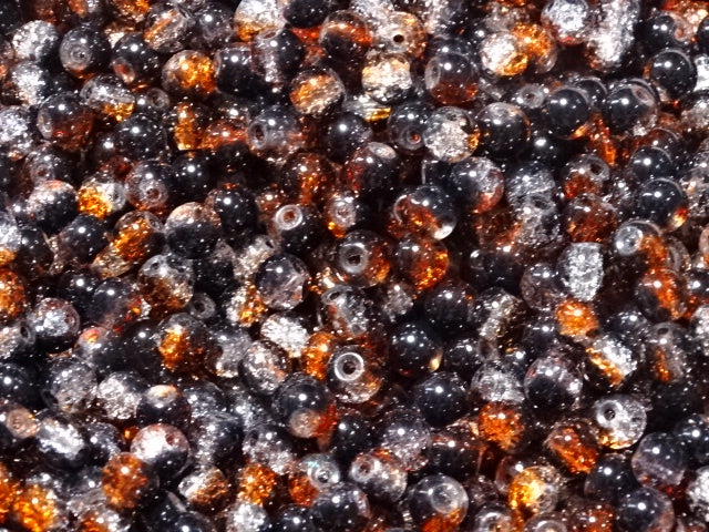 Icy Espresso  6mm 3 Tone Crackle Glass Beads