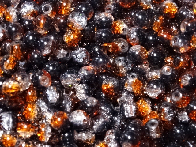 Icy Espresso  6mm 3 Tone Crackle Glass Beads