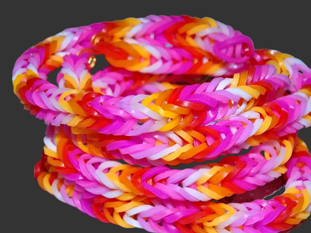 'Gaybandz'  Lesbian/Gay Woman Pride Colours (7 Colour Sunset) Chevron Pattern Wristbands