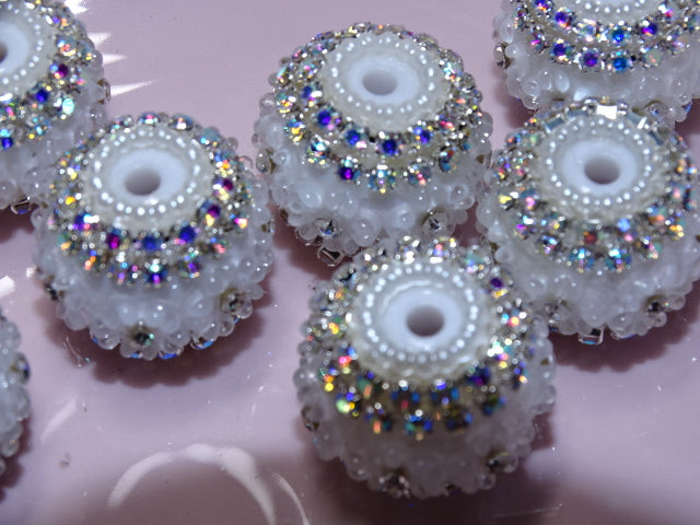 'Blingy White'  Resin Focal Beads with Rhinestone and Flowers
