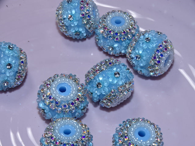 'Blingy Blue'  Resin Rhinestone and Flowers Focal Beads