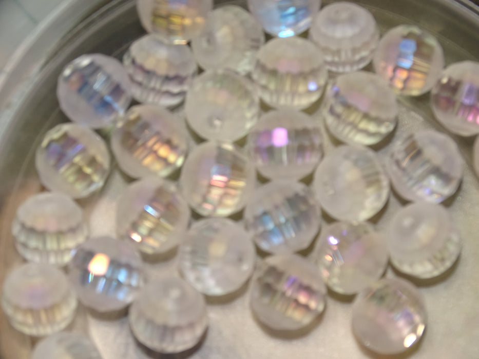 'Frosted Aurora'  10mm Faceted and Banded Glass Beads