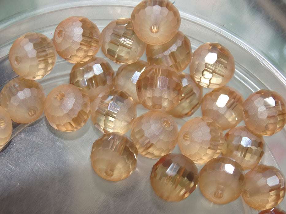'Peachie Sheen'  10mm Frosted, Banded and Faceted Glass Beads