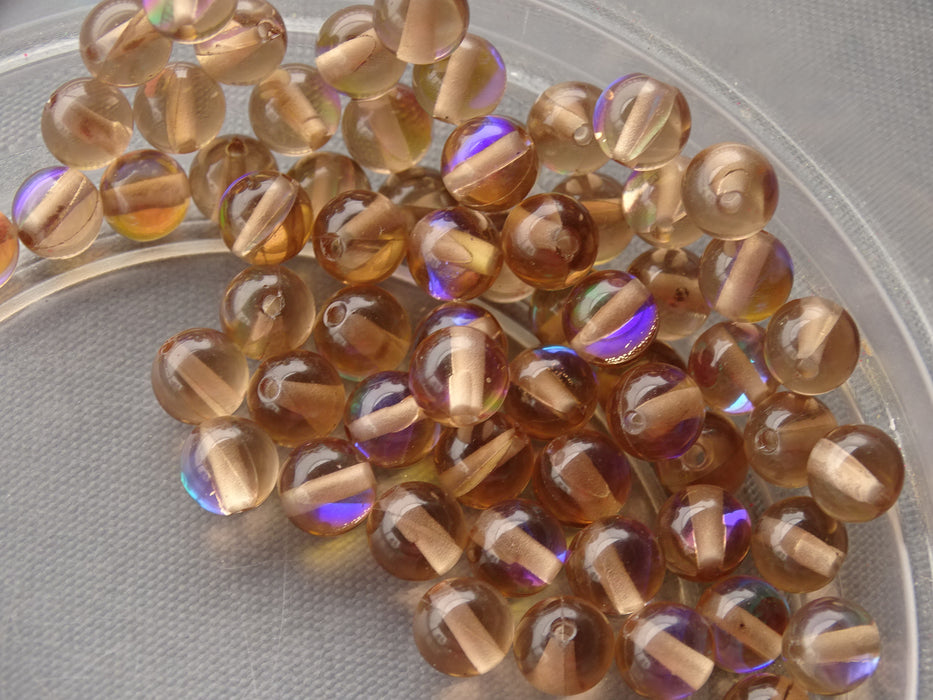 'Holographic Brown'  6mm Glass Beads With Holographic Effect