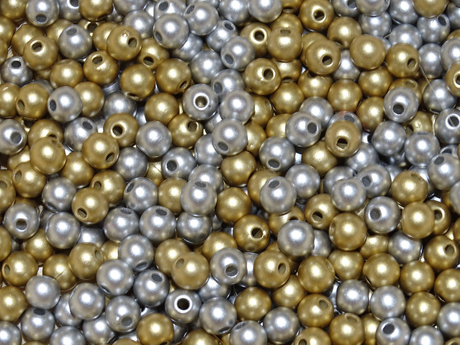 'Silver and Gold Matt Metallic'   Random Mix  6mm Acrylic Matt Beads