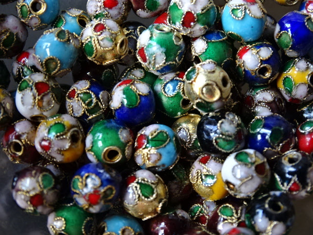 Round cloisonne 8mm multi-coloured beads