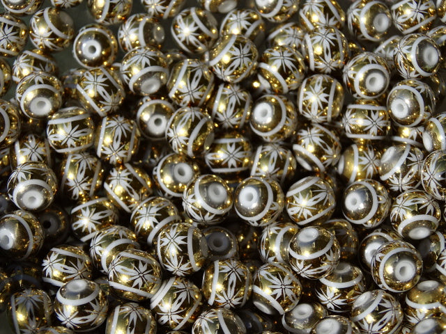 Gold flower print 8mm beads