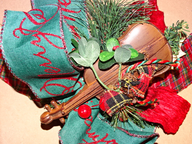 Large Handmade Christmas wreath with violin decoration