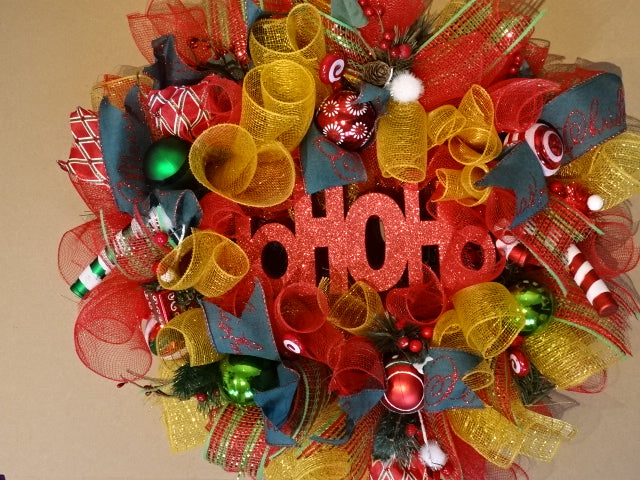 Large Handmade HoHoHo Christmas wreath