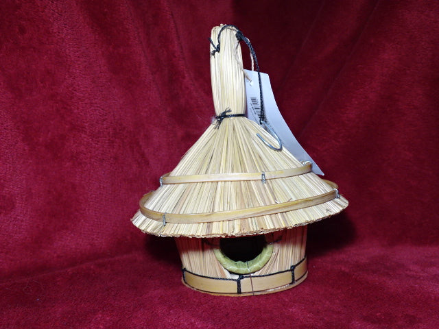 Handmade seagrass hanging bird box