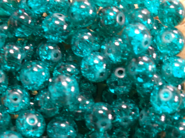 'Blue Glacier'  8mm 2 Tone Crackle Glass Beads