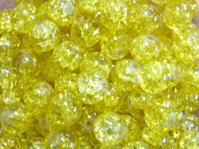 'Sunshine Yellow'  10mm Crackle Glass Beads